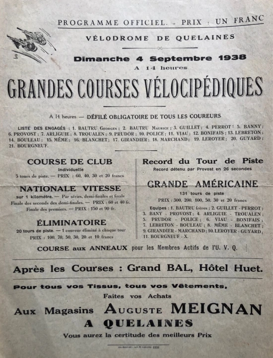 Programme UVQ V&eacute;lodrome de Quelaines St Gault