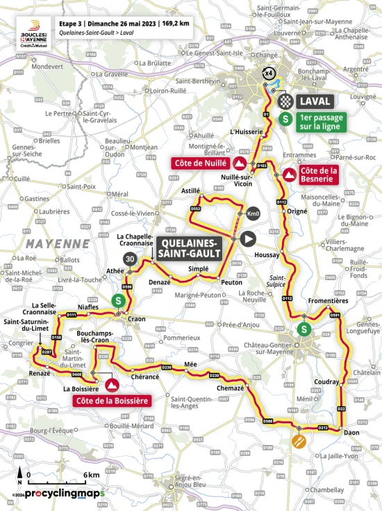 Carte de l'étape 3 des Boucles de la Mayenne 2024