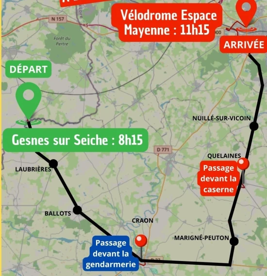 carte sortie vélo forces de sécurité civile du Département le 21 mai 2025