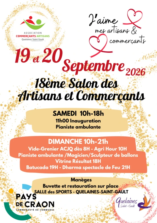 Salon des commerçants et artisans de Quelaines Saint-Gault les 19 et 20 septembre 2026